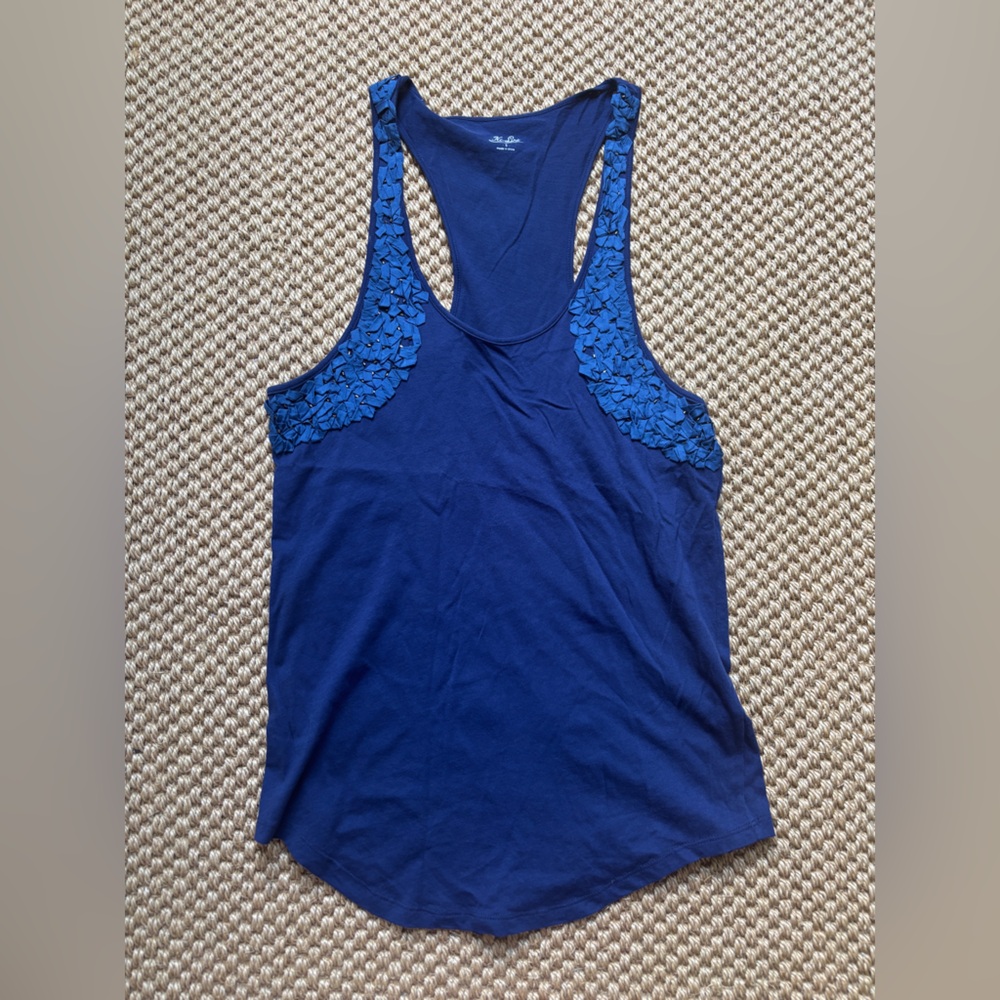 Madewell Navy Blue Racerback Embellished Tank with Textured Beaded Accent Size S